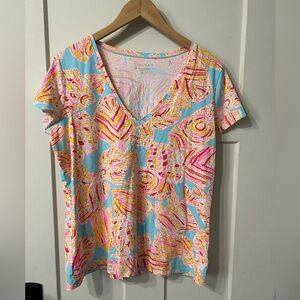 Lilly Pulitzer Michele‎ V-Neck Top Short Sleeve Breakwater Blue Tini Bikini